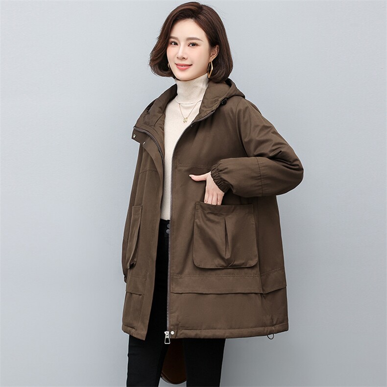 派克服2025冬季新款中长款棉衣加绒加厚大码宽松外套,女装派克服,天丽