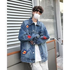 美式复古刺绣蝴蝶牛仔外套男女款宽松翻领百搭夹克潮JK08864-P70，男装夹克，星座308B-1