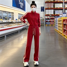 潮牌时尚休闲运动套装女春新款纯色拉链开衫洋气外套阔腿裤两件套，女装套装/套裙，江南