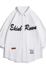 1白底华夫格大码M-5XL日系潮流情侣七分袖衬衫男QCS7010P45控59，男装衬衫，星座226-2