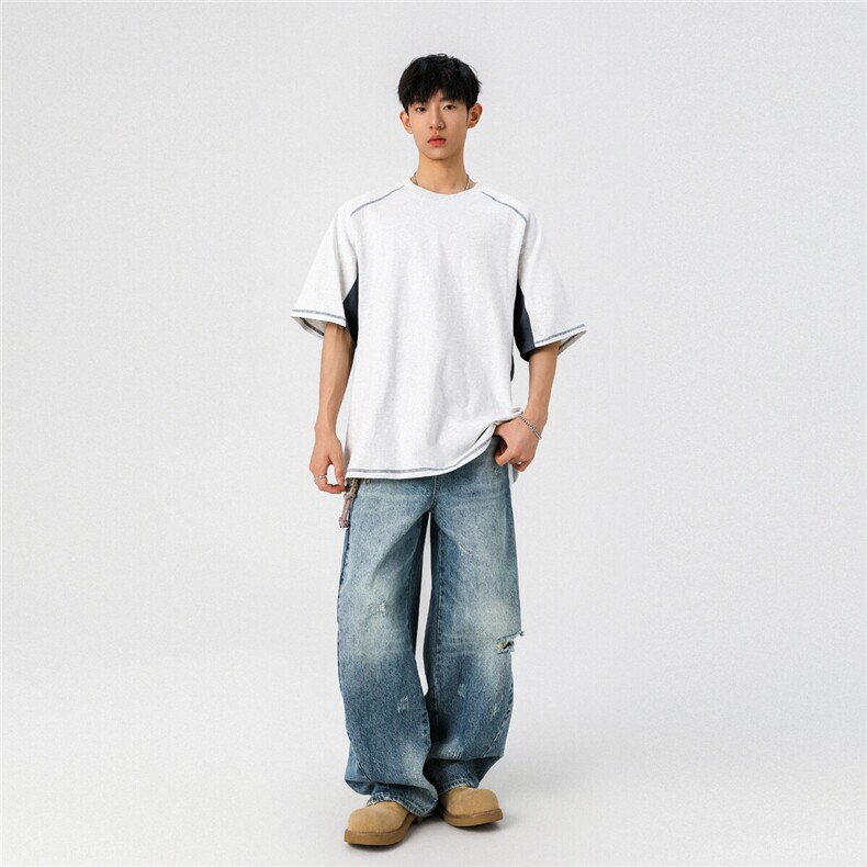 1可二开袖子内侧拼接设计休闲大码M-5XL短袖T恤男DX77998P48控78,男装T恤,星座226-2