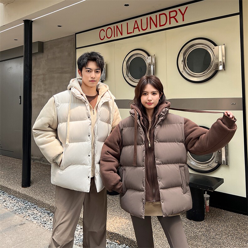 新款假两件棉服男加厚羽绒棉衣情侣款连帽拼色连帽外套M092-P75,男装棉衣,星座1403A