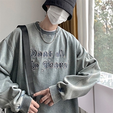 2023春新款立体刺绣水洗做旧牛仔宽松圆领套头卫衣23096-P60控85，男装卫衣，星座914-3