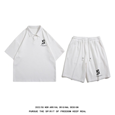 白底23夏季时尚潮流套装polo衫T恤+五分运动短裤子TZ727P75控98，男装牛仔裤，电商A247-1