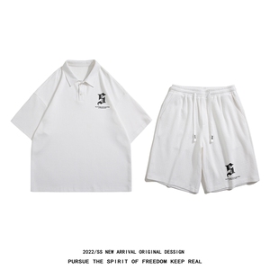 白底 23夏季时尚潮流套装polo衫T恤+五分运动短裤子TZ727 P75控98图片
