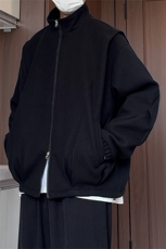 N188/P85秋冬新款褶皱毛呢外套男呢大衣宽松百搭呢料夹克潮上衣，男装夹克，电商基地A050