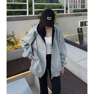 抖音得物二开美式高街重磅结构双层撞色连帽卫衣开衫外套W116图片