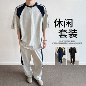 短袖t恤男士夏季ins潮牌帅气百搭运动套装休闲搭配一套上衣服图片