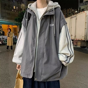 1506-1/JJK3021/P33假两件条纹连帽工装夹克男潮牌美式复古情侣