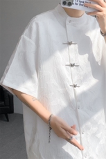 8XL-M特大码新中式衬衫男复古风垂感短袖衬衫外套CS512P48，男装衬衫，电商D206-1
