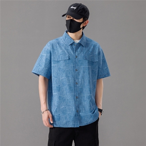2581-P35大码控59美式休闲胖男生夏季潮牌开衫T恤图片