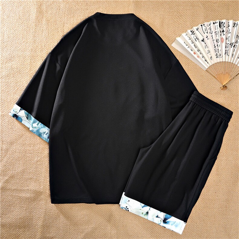 新中式风两件套夏季新中式禅意短袖t恤男套装A436-D223-P52,男装休闲套装,电商A436