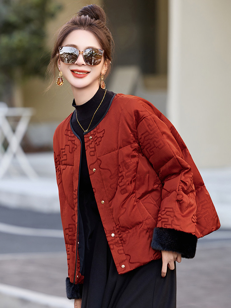 新中式g风羽绒服女2025冬季新款拼接白鸭绒加厚短外套,女装羽绒服,美沁