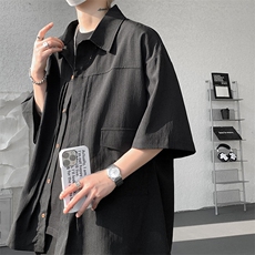现货CS1125-TP28控58衬衫男褶皱设计夏季新款不规则大码短袖，男装衬衫，电商A059