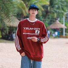 港风圆领字母印花图案设计袖子三杠织带潮流卫衣男WY77762P48控68，男装卫衣，星座227-7