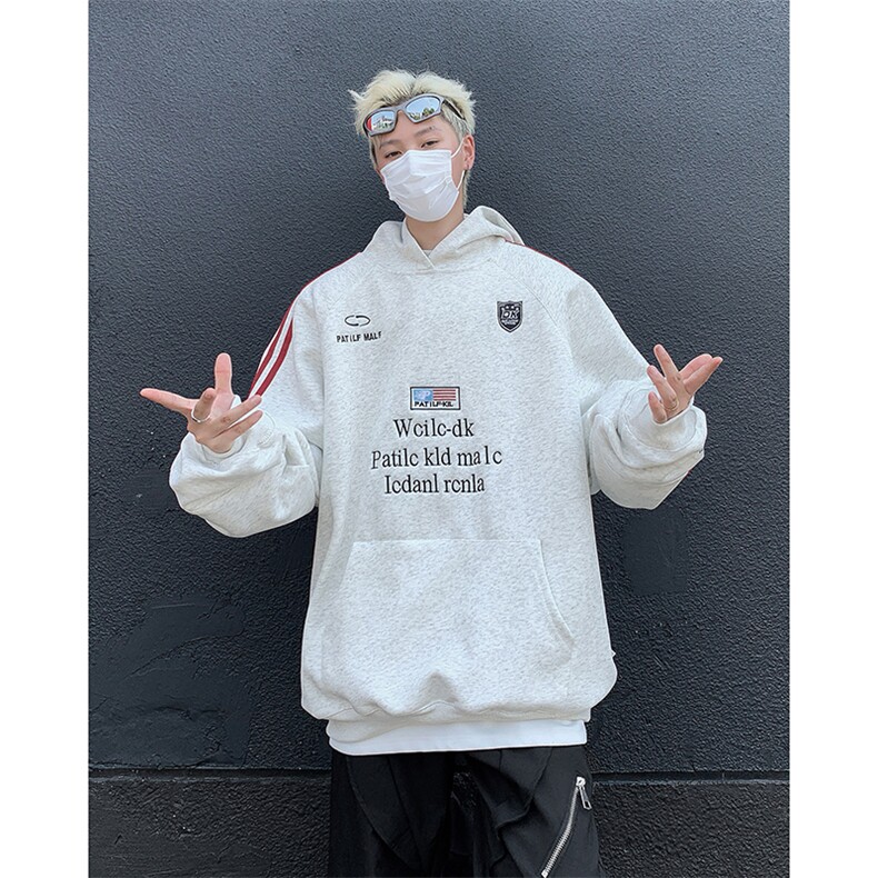 美式街头徽章织带连帽卫衣男宽松运动情侣帽衫外套WY81-P50图片