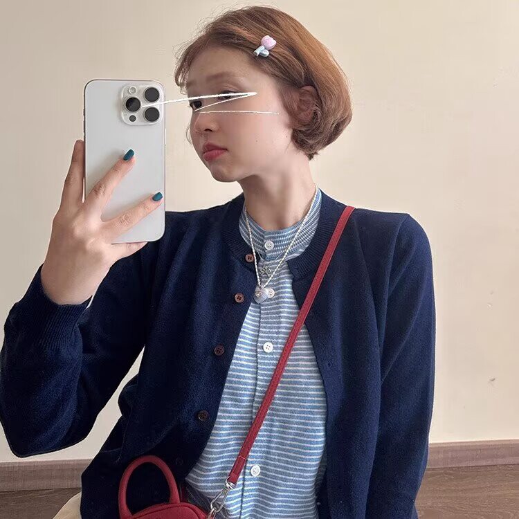 2025秋冬纯色开衫拼接假两件毛衣女宽松美式学院风针织外套,男装针织衫/毛衣,星座218-8