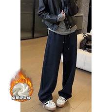 特批P33无差价冬季撞色腰阔腿长裤男女大码银狐绒卫裤K1936J加绒，男装休闲裤，电商A001