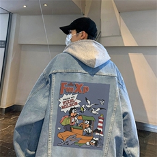得物二开大货印花百搭牛仔夹克大码宽松休闲牛仔外套JK1265-P88，男装工装外套，星座1103-3