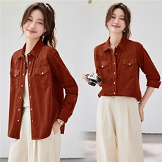 2026早春新款百搭灯芯绒衬衫外套女宽松休闲复古衬衣港风慵懒风，女装衬衫，艾米