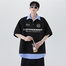 夏季小众潮牌少年感假两件美式复古设计感POLO衫短袖T恤T311-P48，男装Polo衫，电商C307