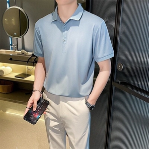 夏季纯色POLO衫翻领男士时尚百搭t恤轻熟商务短袖通勤男装上衣图片