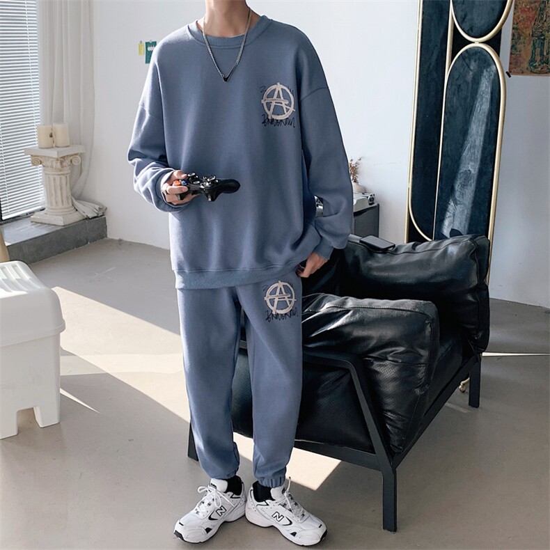 1秋季新款港风休闲圆领宽松流行情侣青春套头卫衣套装7266P70控98，男装休闲套装，星座226-2