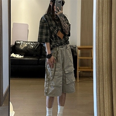 DH503-特P48新款美式多口袋工装短裤男女水洗五分裤子潮-网图现货，男装牛仔裤，星座603-2