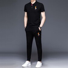 2022男休闲运动套装polo短袖t恤速干透气小脚长裤夏季两件套P105，男装休闲套装，电商B212（原钱塘6029）