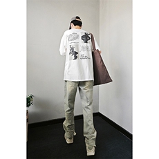B221美式ins高街暗黑小众拉链喷墨破洞牛仔裤LK23085-P65控88，男装牛仔裤，电商B221