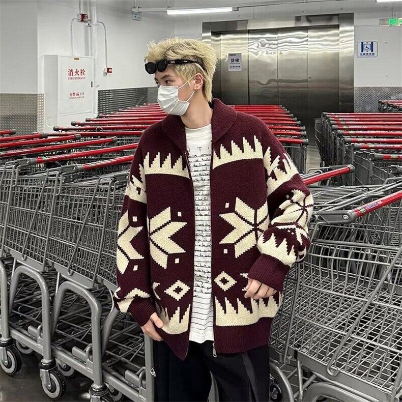 针织开衫男女韩版潮流菱形格宽松帅2025秋冬新款ins毛衣MZ491-P51，男装针织衫/毛衣，星座412-3