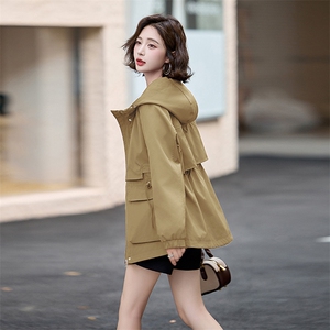 休闲风衣外套女显瘦2025春季新款百搭连帽小个子中长款春秋款夹克图片