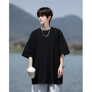 8XL-M 重磅！特大码港风短袖T恤男士半袖男五分袖体恤衫DX306P40图片