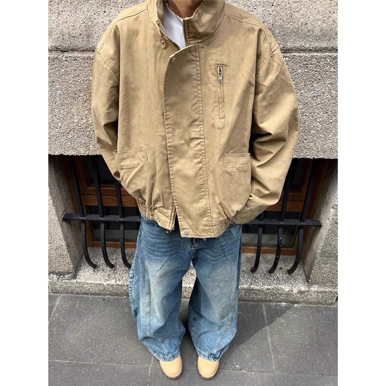 W646-P73美式复古300g重磅珠帆布底特律工装夹克纯棉水洗,男装夹克,电商B323A
