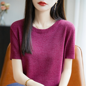 2025夏季新款圆领纯棉针织短袖女宽松显瘦洋气休闲百搭上衣针织T图片