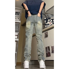 美式高街小众分割设计直筒做旧微喇牛仔裤A440P55控78，男装牛仔裤，电商A309