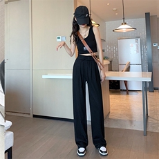 灰色运动裤女24秋季高腰直筒显瘦休闲卫裤ins网红阔腿裤，女装休闲裤，梦白服饰厂