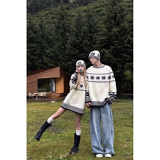 网图送帽子费尔岛毛衣情侣宽松雪花圣诞针织衫男女，男装针织衫/毛衣，星座410-7