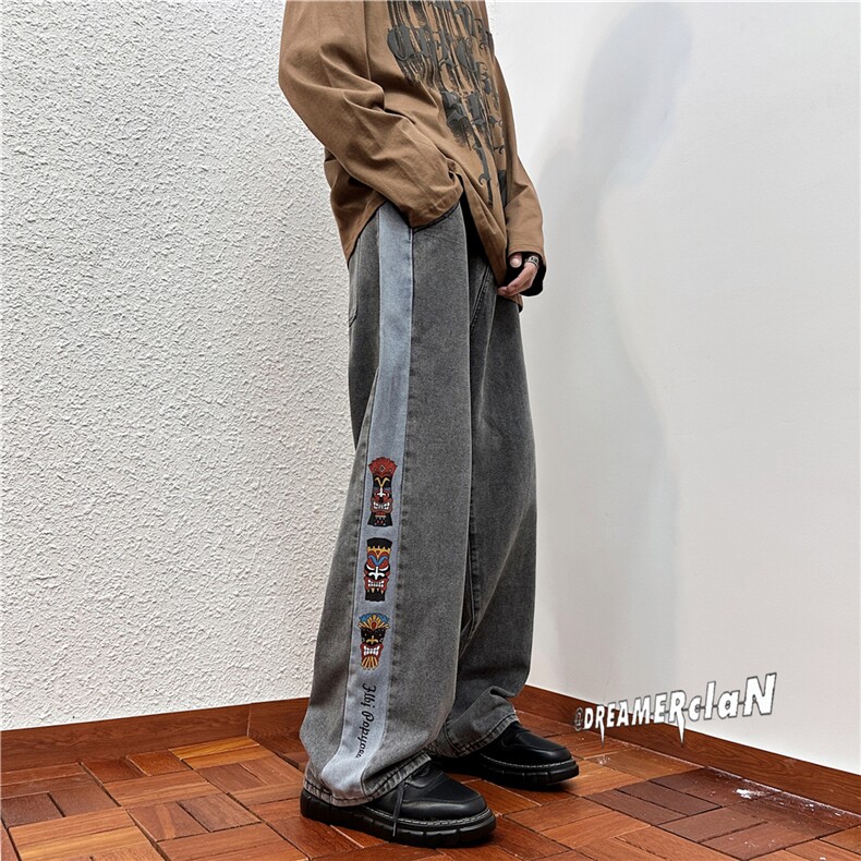 k1026-p50-控68M-5XL港风高阶黄泥黑暗宽松牛仔裤,男装牛仔裤,星座116