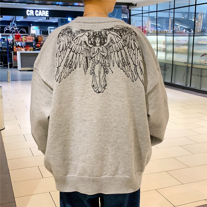 1港风圆领中性情侣潮流大码M-5XL印花加厚毛衣男7671P48加绒P55图片