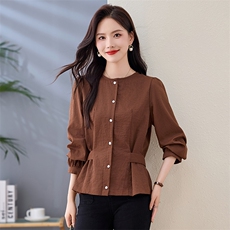 特惠秋季新款女装韩版显瘦收腰设计感长袖气质圆领时尚女式T恤ZH，女装衬衫，臻衣坊