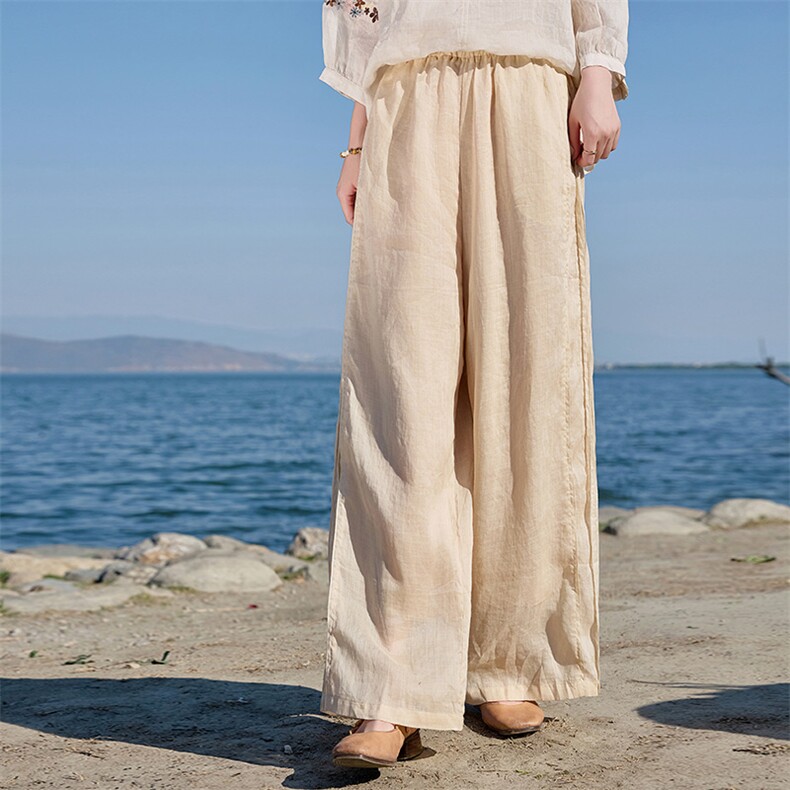2026年春夏季阔腿裤文艺风中腰苎麻通用，女装休闲裤，江南依恋