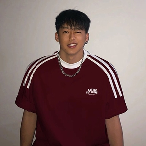 夏季美式高街重磅纯棉三条杠织带撞色男女短袖T恤ZD529-特P30图片