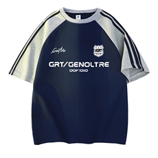 藏青色拼浅灰袖