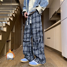 抖音品质冬季加绒美式复古格子宽松卫裤B315-K806JR-特p40控78，男装休闲裤，电商B315