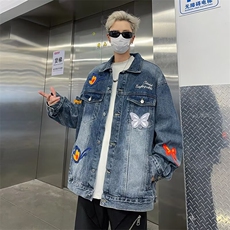 重工蝴蝶刺绣水洗牛仔衣男女春秋新款韩版高级休闲外套W341/P72，男装工装外套，星座506