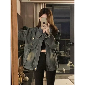 美式复古小众设计感拉链宽松水洗牛仔外套男女春季高街夹克上衣潮图片