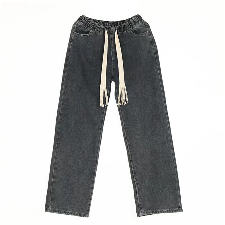 男士牛仔裤潮牌ins抽绳阔腿拖地裤青年百搭坠感直筒长裤NK310-p43,男装牛仔裤,星座1008