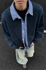 2026春季新款复古高克重华棉420g男宽松假两件格子外套W5436特P48，女装短外套，电商A001