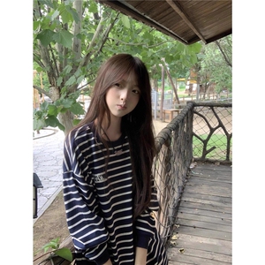 条纹打底衫2025年春季秋冬新款大码宽松内搭打底衫长袖t恤女上衣图片